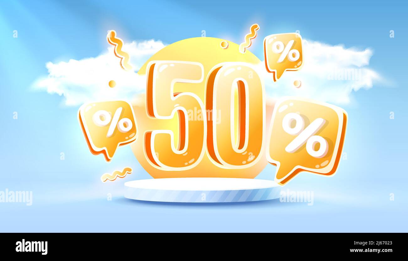 Mega sale special offer, Summer 50 off sale banner. Sign board promotion. Vector illustration Stock Vector