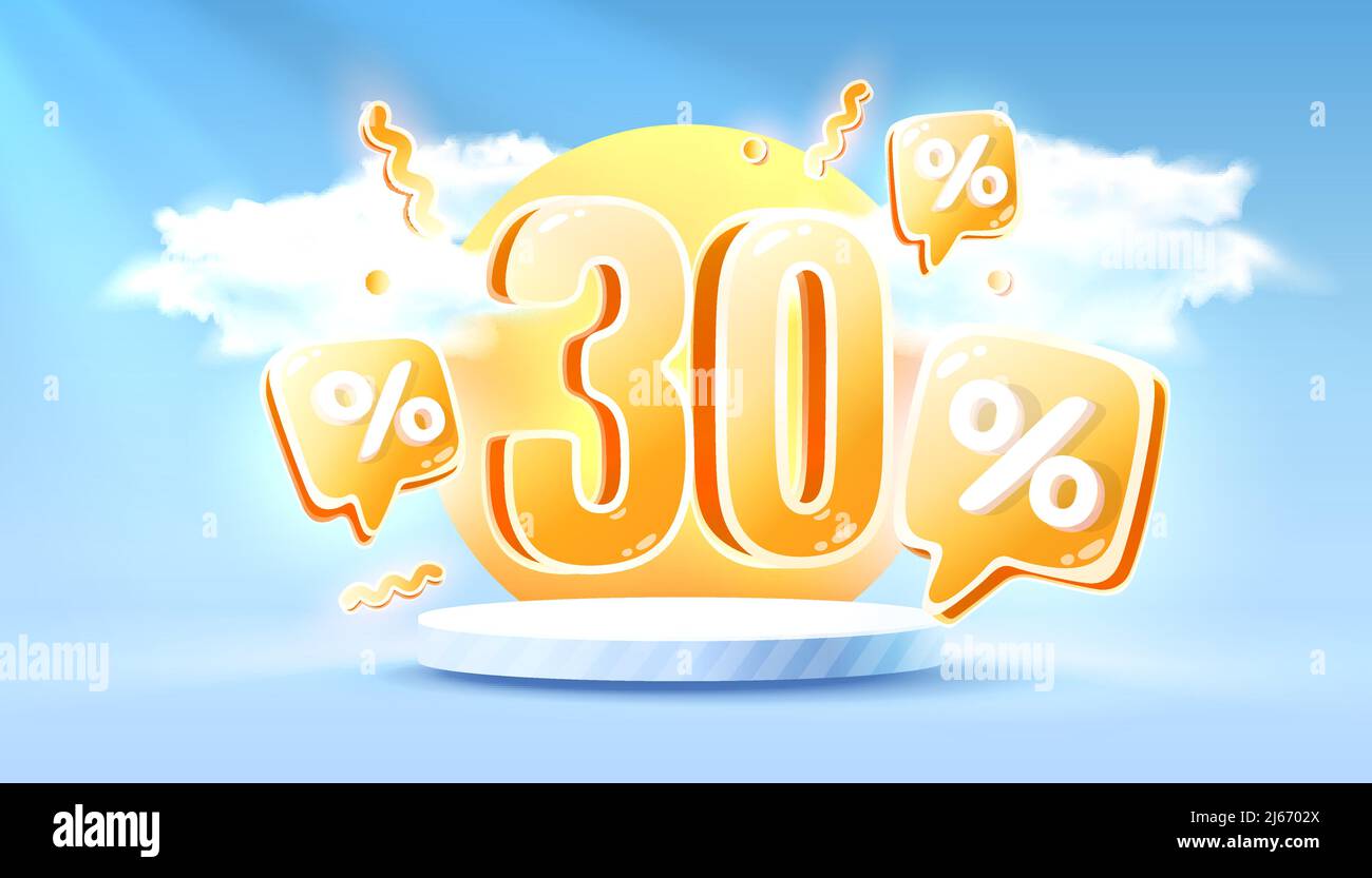 Mega sale special offer, Summer 30 off sale banner. Sign board promotion. Vector illustration Stock Vector