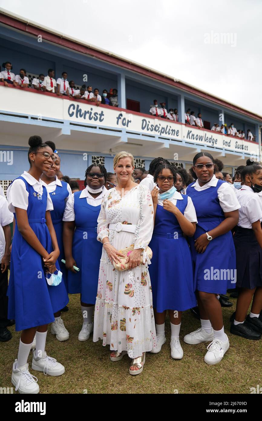 The Countess of Wessex meeting staff and students from a number of St Lucian schools, at