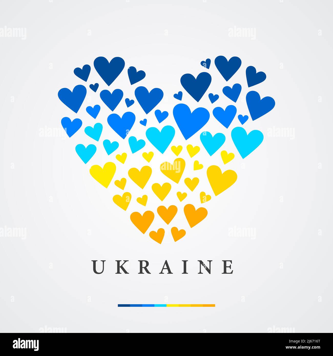 Heart made of small hearts painted in the colors of the flag of Ukraine. Vector illustration Stock Photo