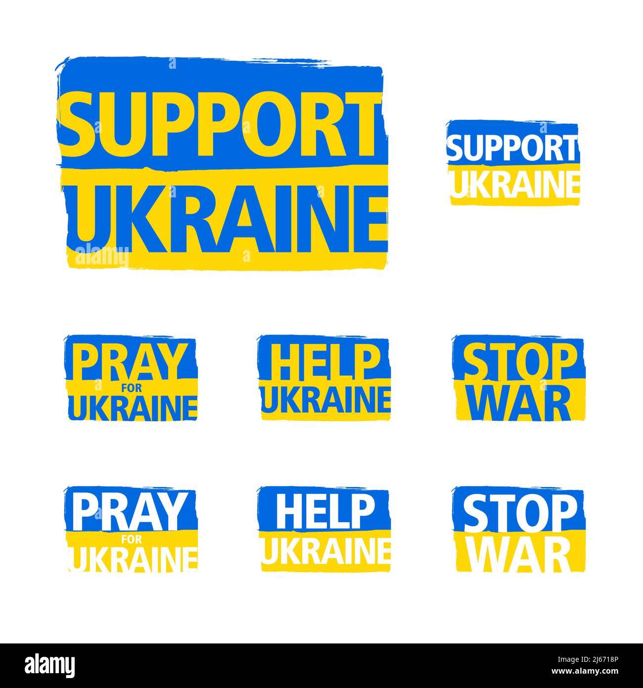 Ukrainian flag with paintbrush grungy effect. Support Ukraine sign inside it. Vector illustration. Stock Photo