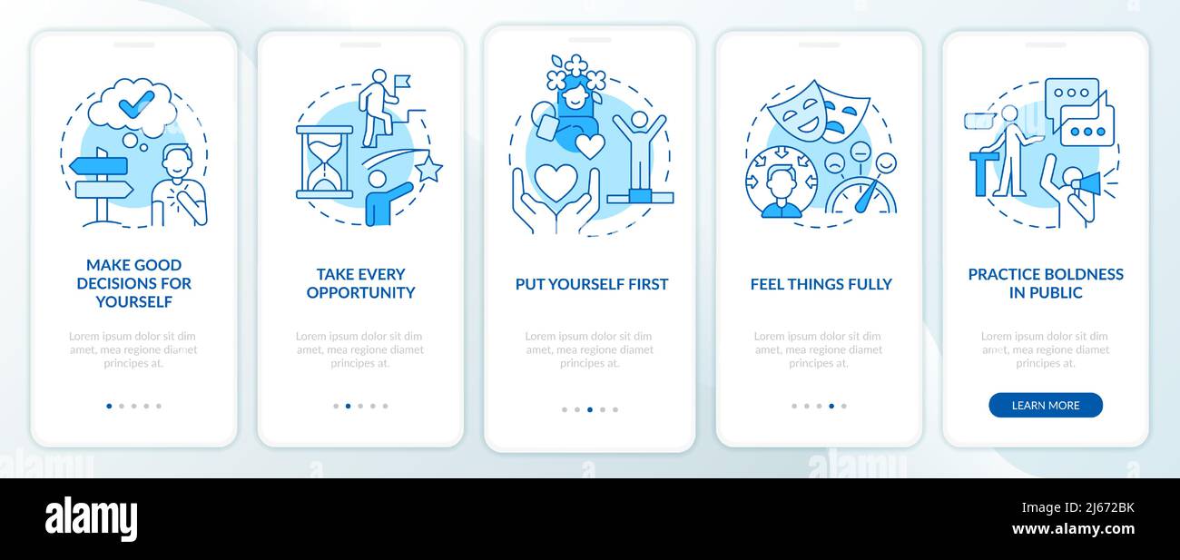 Boosting mental health and wellbeing blue onboarding mobile app screen ...