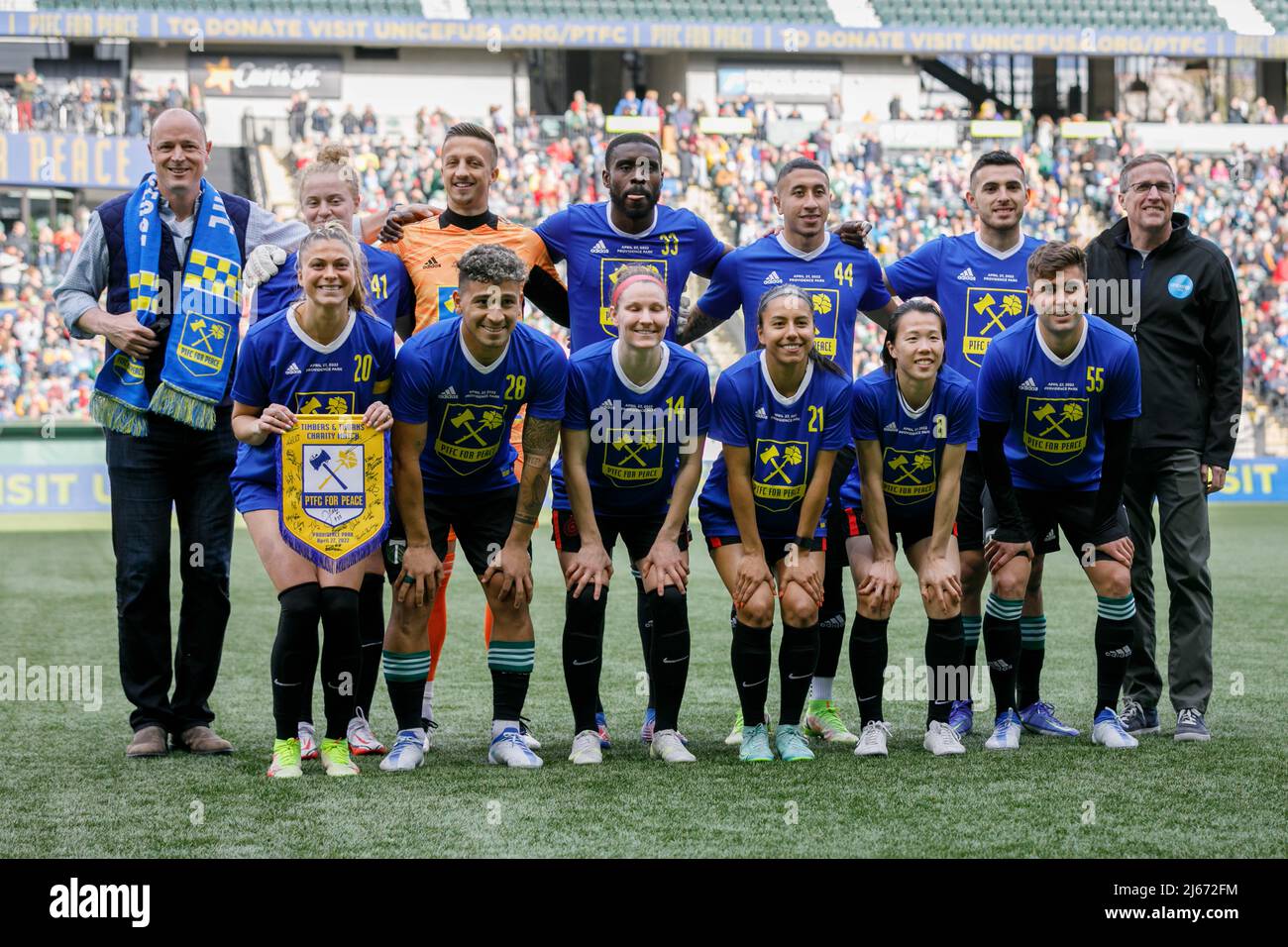 The blue team starting eleven. The Portland Timbers and Portland Thorns