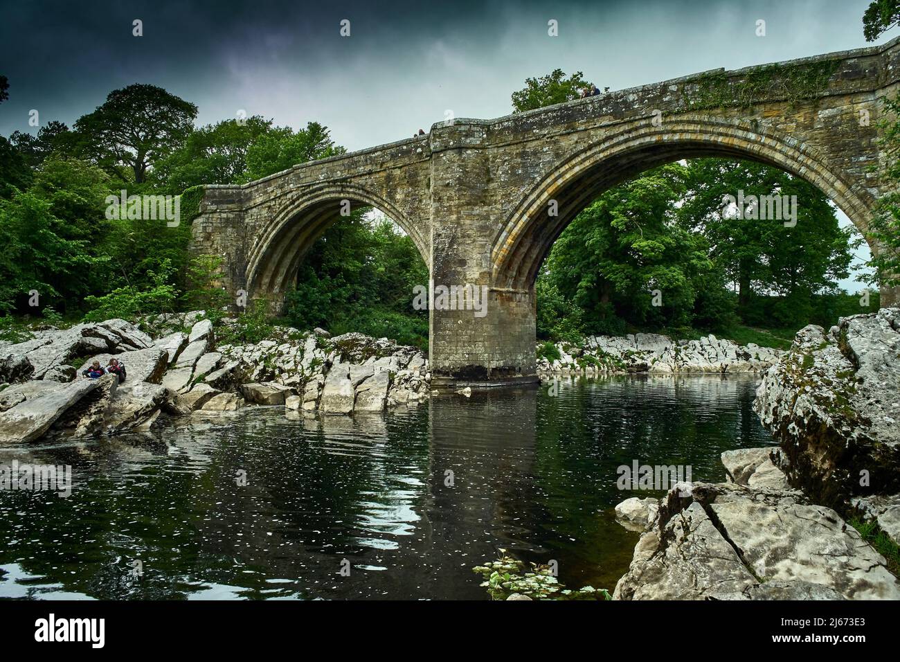 Devils Bridge, Kirkby Lonsdale which dates from the 12th or 13th century was a major crossing point of the River Lune until the early 20th century Stock Photo