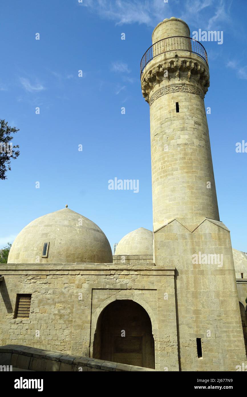 minaret, Palatial mosque, Saray məscidi, Palace of the Shirvanshahs, Icheri Sheher, Old City, Baku, İçərişəhər, Azerbaijan, UNESCO World Heritage Site Stock Photo