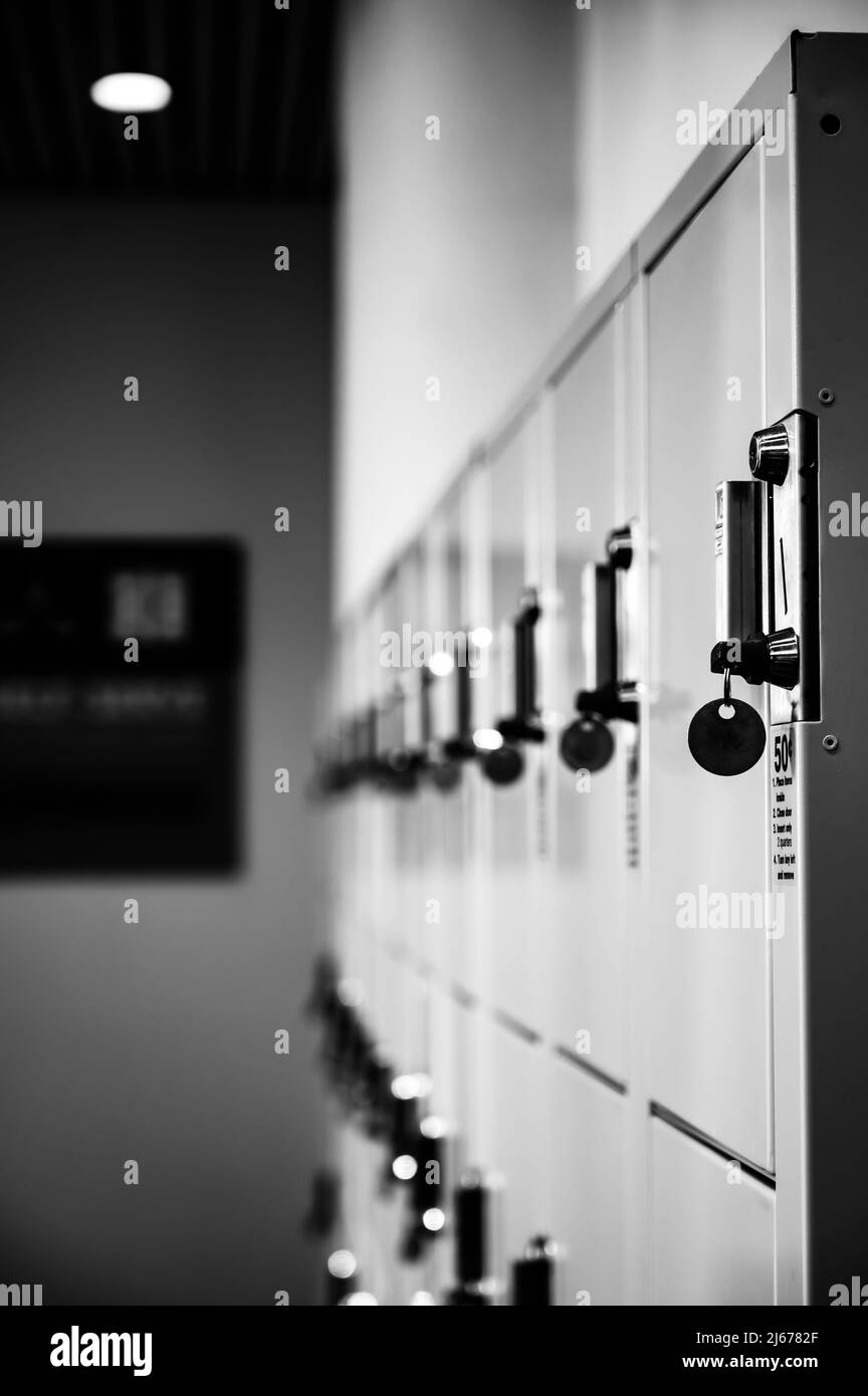 Rows of lockers for self-service storage of items at a public location Stock Photo