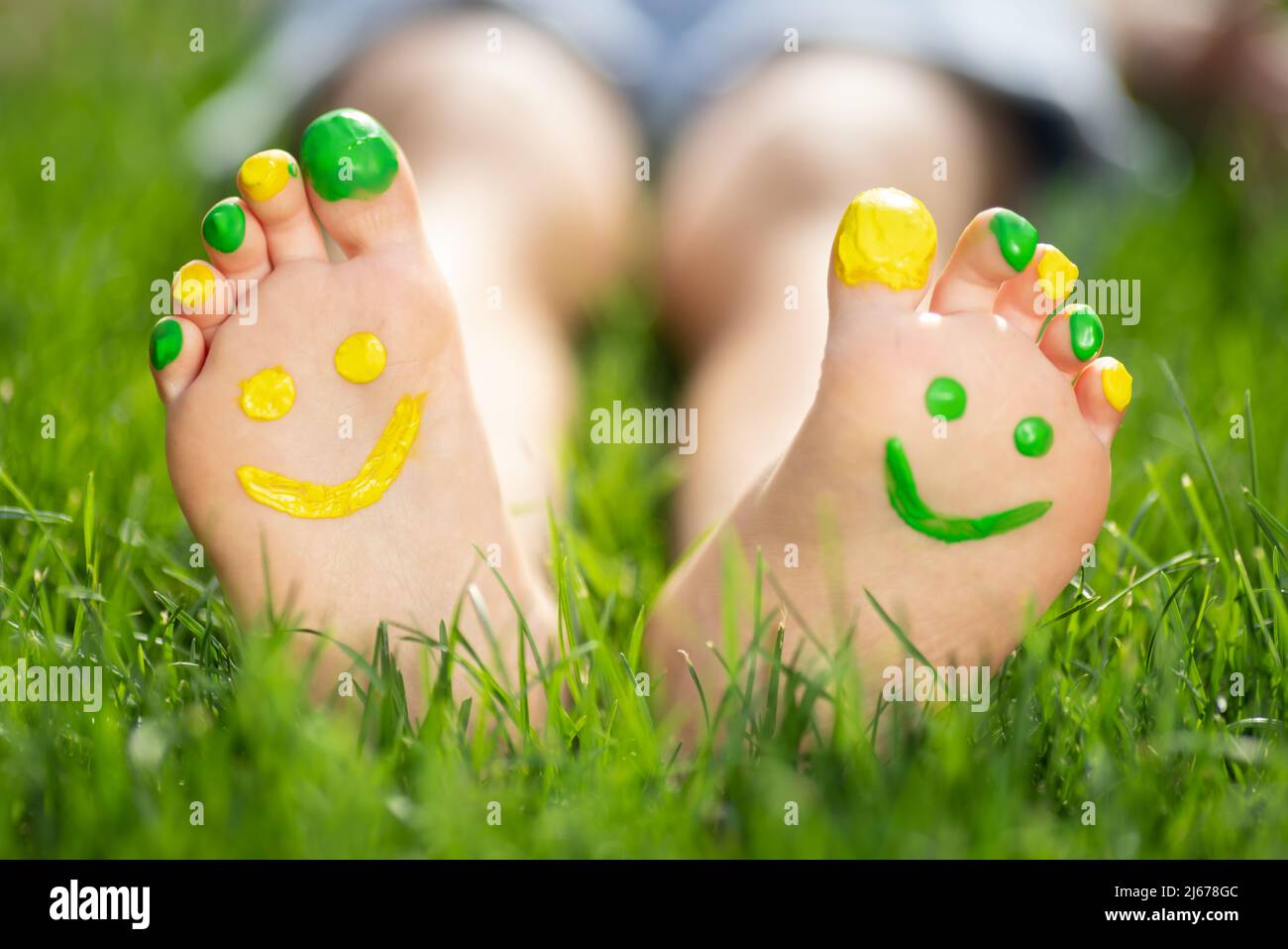 Kids Five Fingers On Green Grass Stock Photo 2244762073