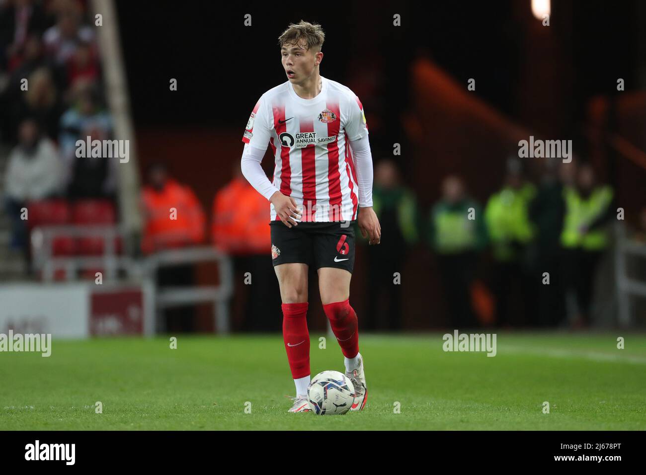 SUNDERLAND, UK. APR 26TH Callum Doyle of Sunderland  during the Sky Bet League 1 match between Sunderland and Rotherham United at the Stadium Of Light, Sunderland on Tuesday 26th April 2022. (Credit: Mark Fletcher | MI News) Stock Photo