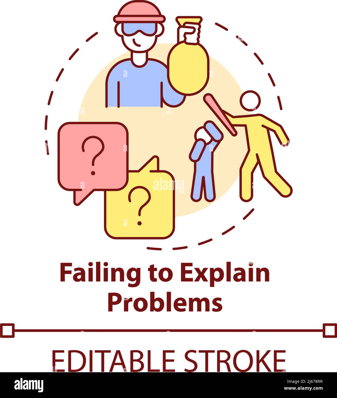 Failing to explain problems concept icon Stock Vector