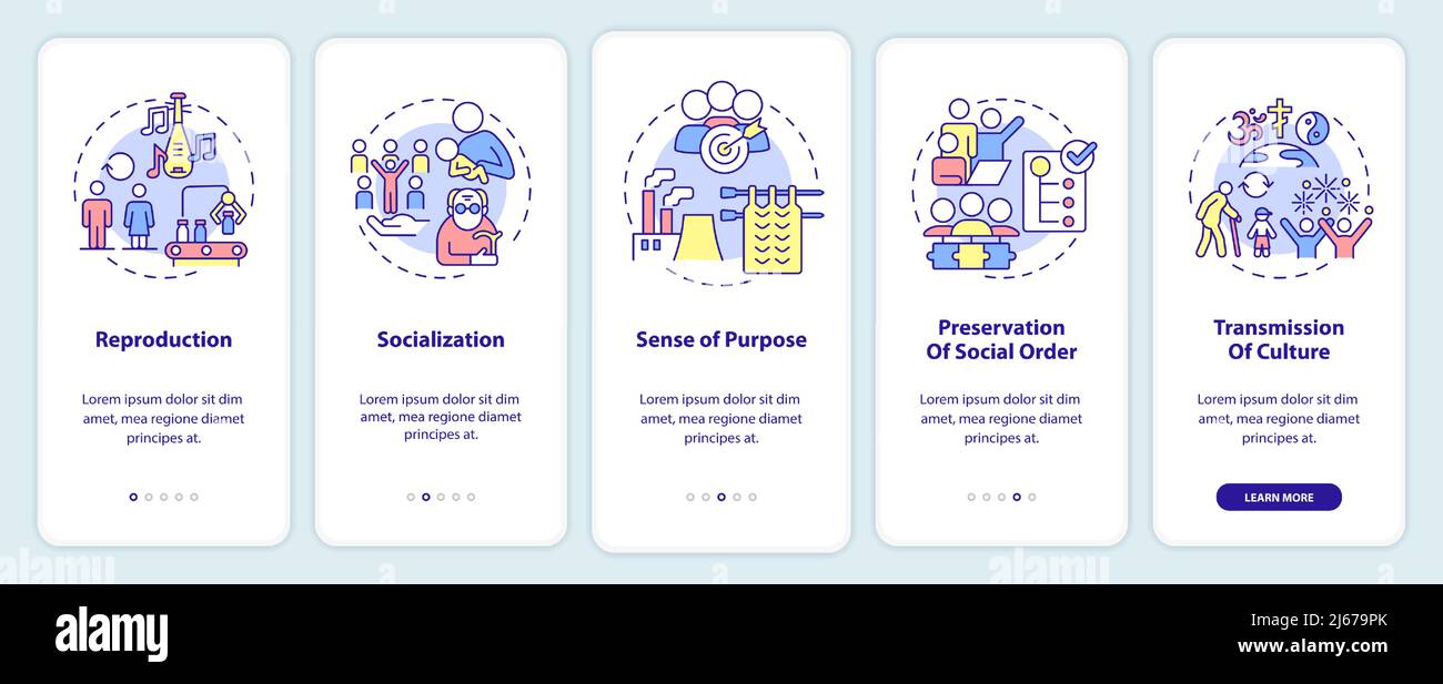 Social institutions functions onboarding mobile app screen Stock Vector ...