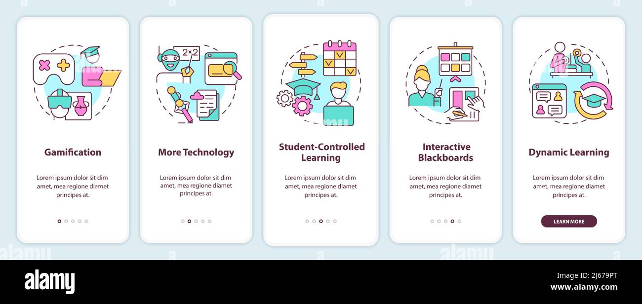 Technology in education trends onboarding mobile app screen Stock Vector