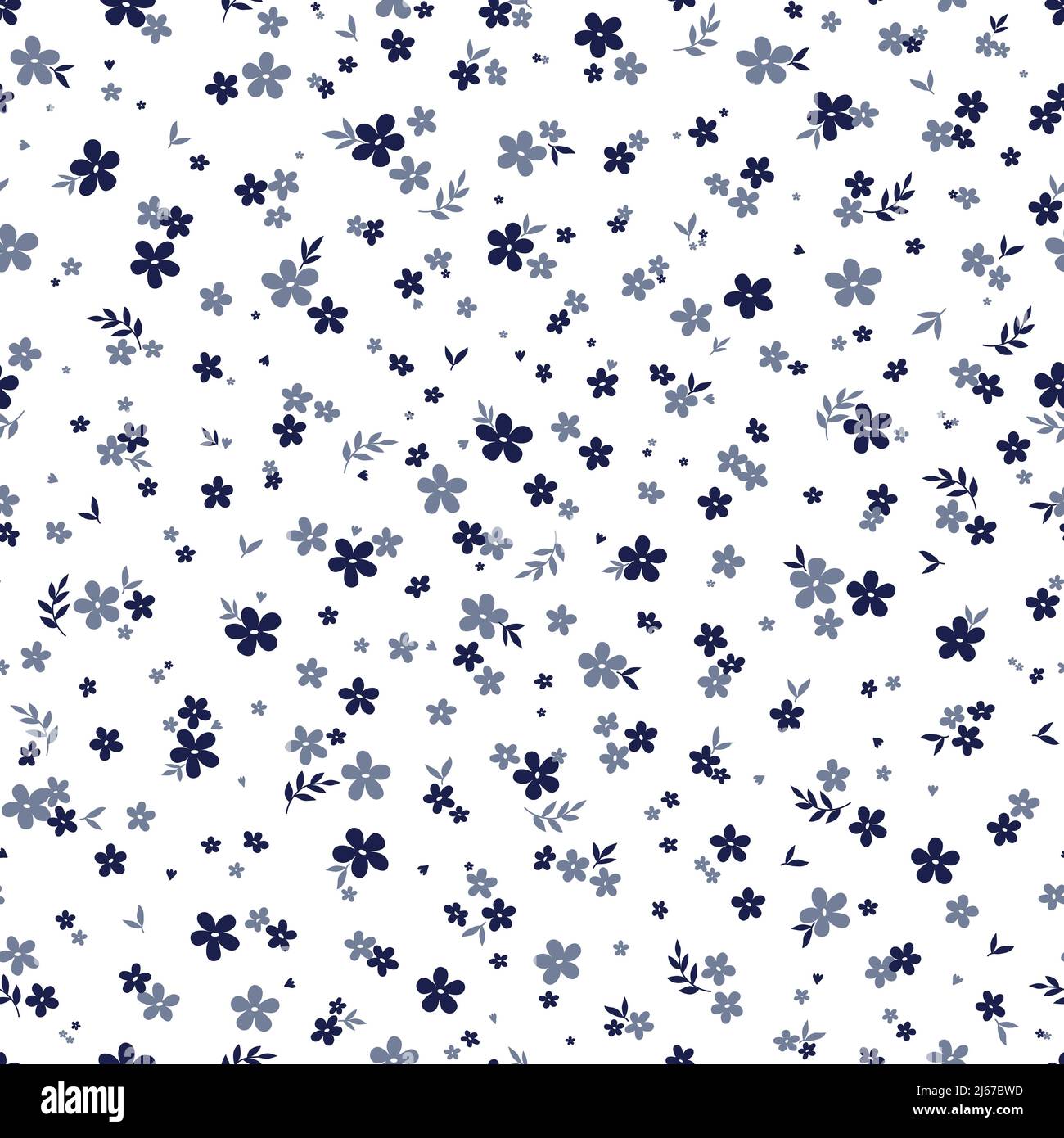 Floral seamless pattern with cute small blue flowers on white. Ditsy ...