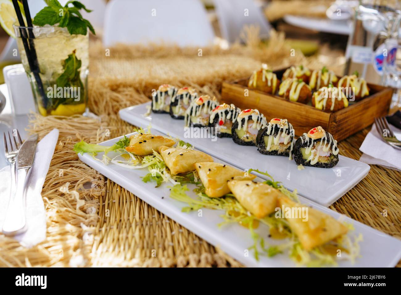 Traditional Moroccan food in Marrakesh with Couscous Sushi Stock Photo