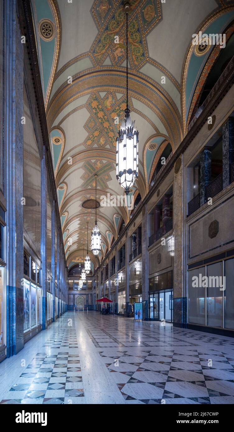 the opulent marble lined lobby, Fisher building, art deco skyscraper from 1928, Detroit, MIchigan, USA Stock Photo
