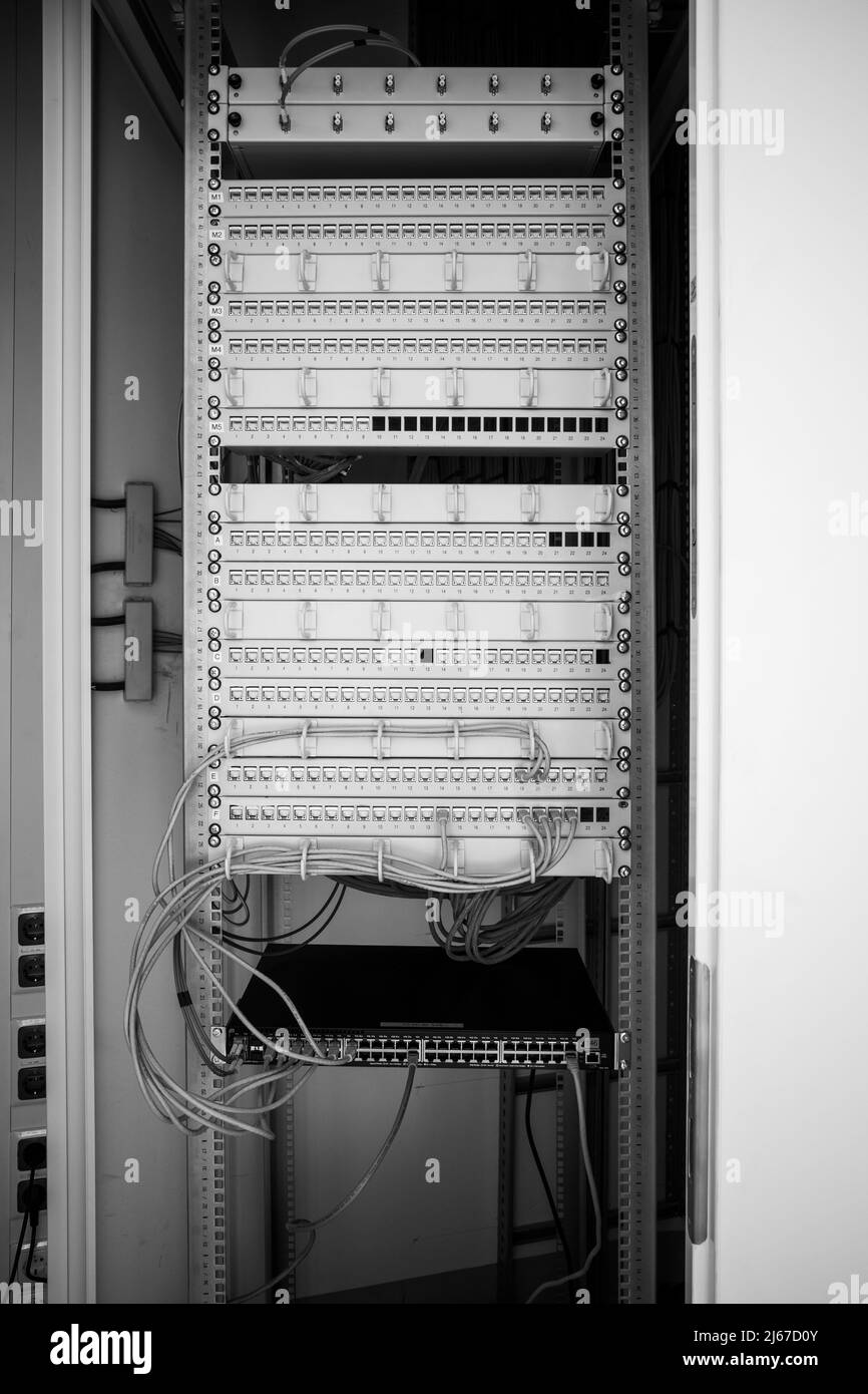Network server rack panel Black and White Stock Photos & Images - Alamy