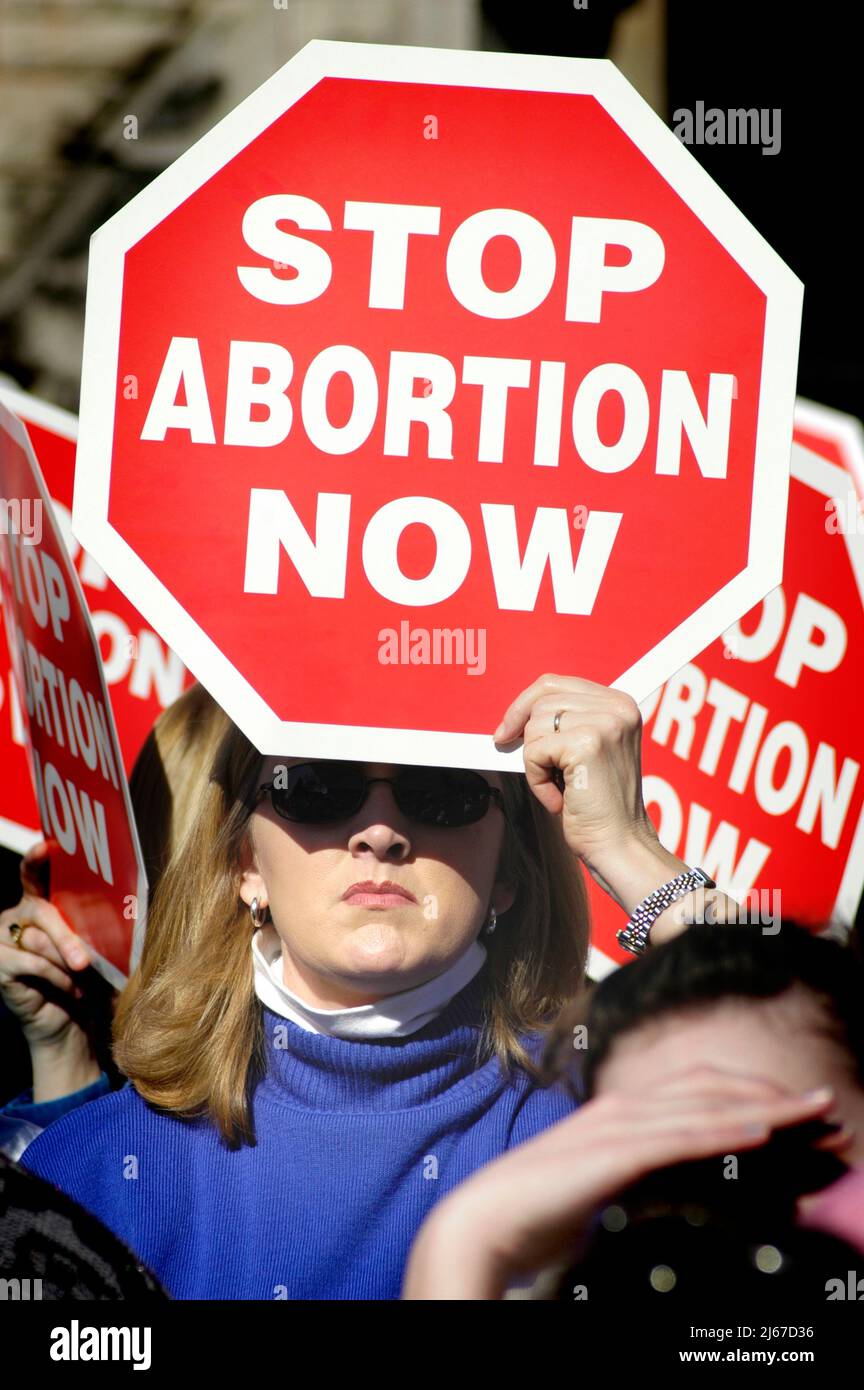 Anti Abortion and Pro Life law demonstration at the Georgia State Capitol building in Atlanta USA political policy actions about women Stock Photo
