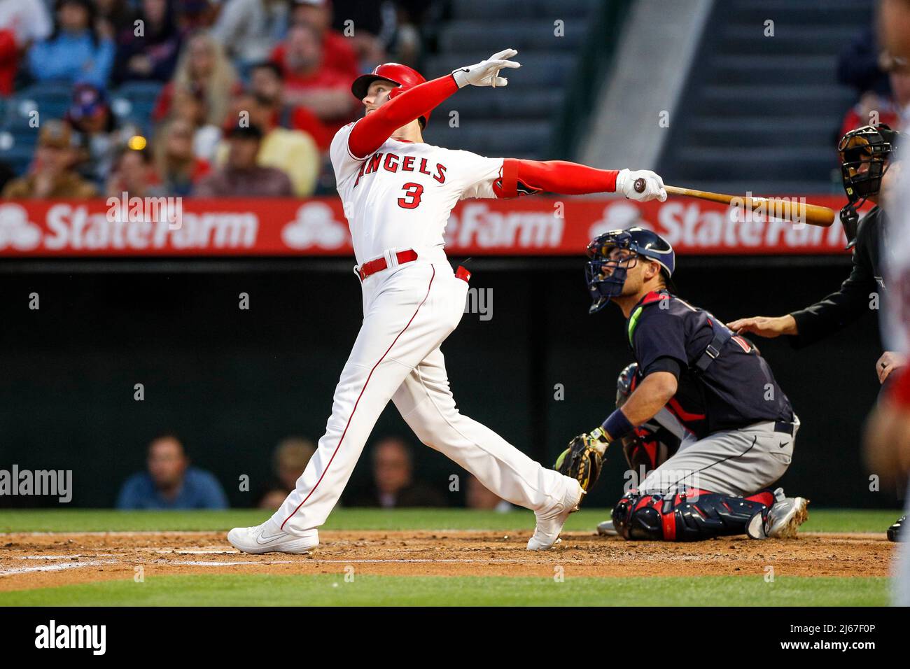 Los Angeles Angels right fielder Taylor Ward (3) hits a grand slam