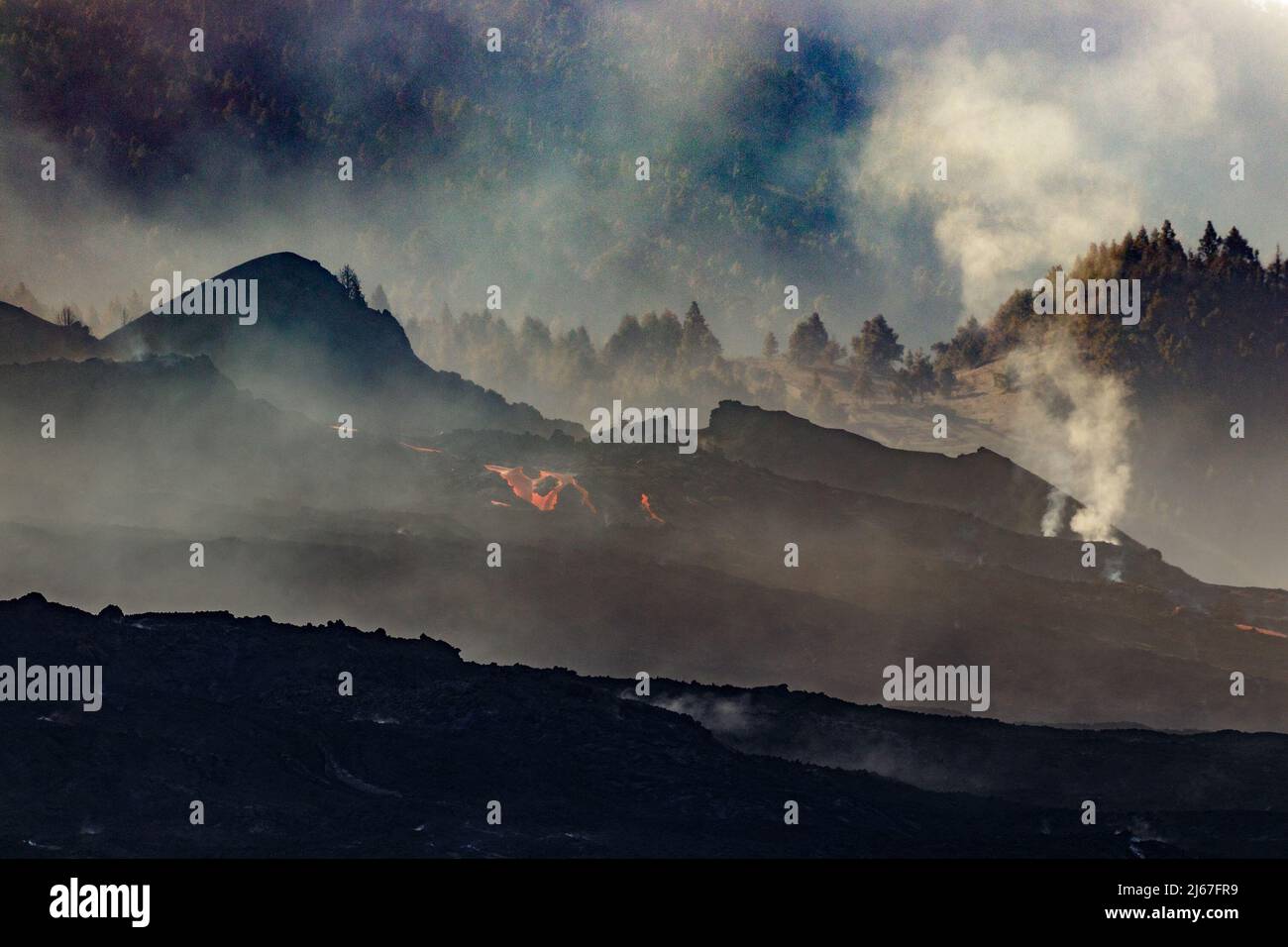 Views of eruption of Cumbre Vieja Volcano. La Palma. Stock Photo