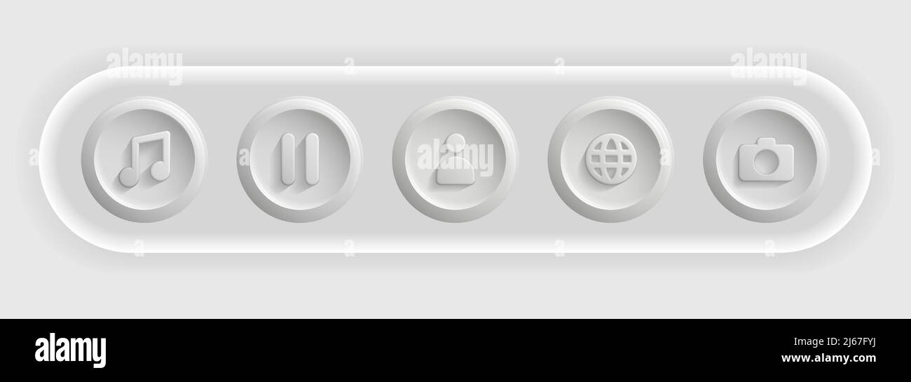 White Icons. Set of Different Ui Buttons. Vector illustration Stock Vector