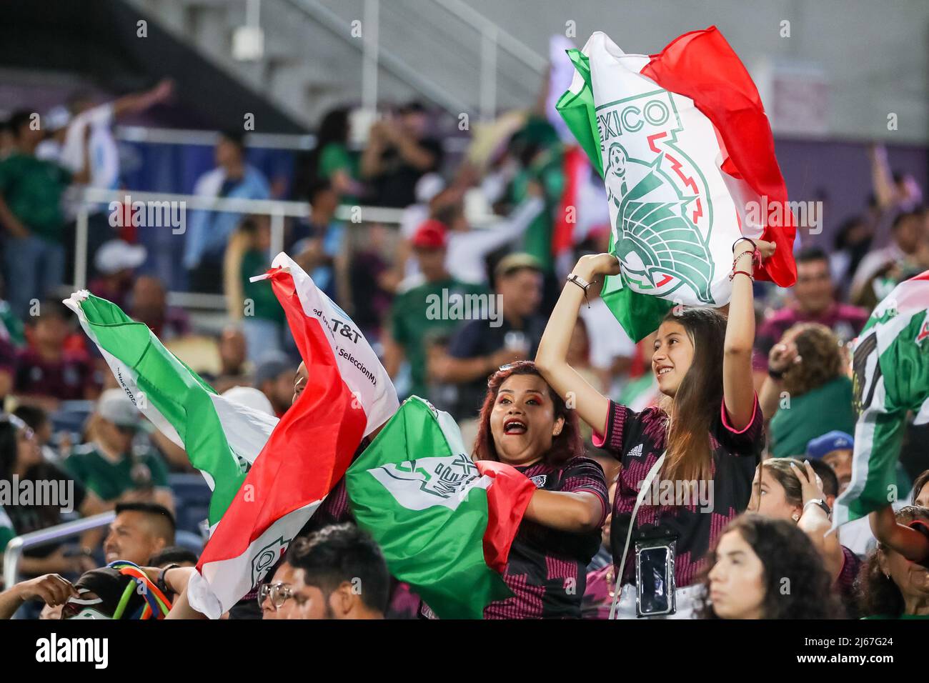 April 27, 2022: Fans cheer on Mexico during the Mextour Mexico vs Guatemala match at Camping World Stadium in Orlando, Fl on April 27, 2022. (Credit Image: © Cory Knowlton/ZUMA Press Wire) Stock Photo