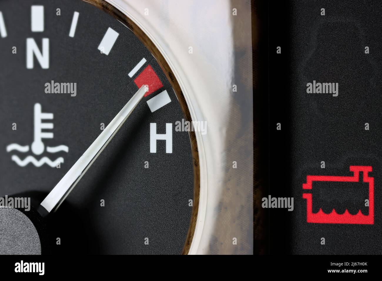 coolant warning light in car dashboard Stock Photo