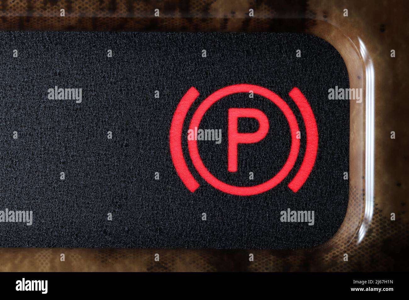 parking brake control light in car dashboard Stock Photo