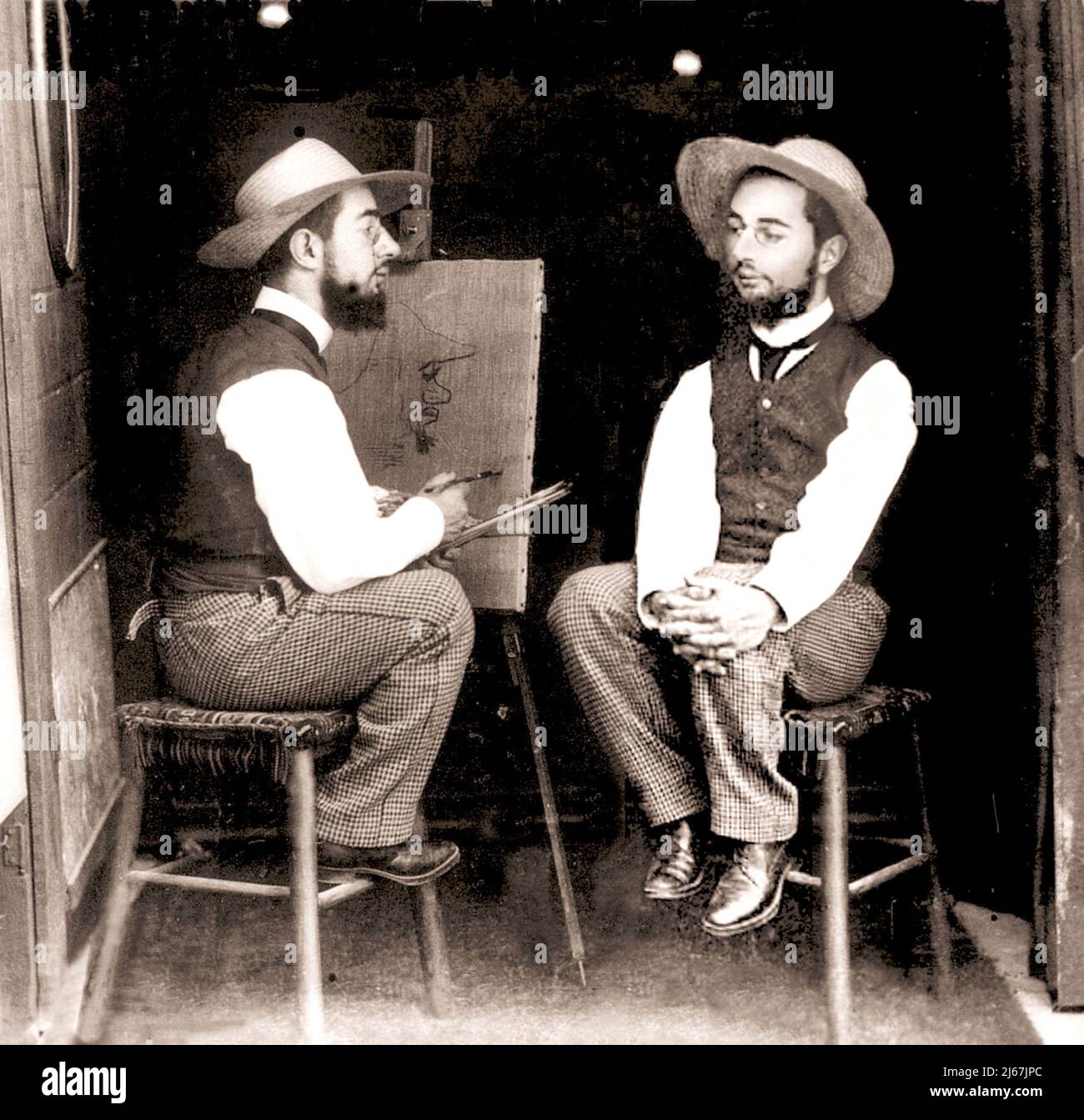 Maurice Guilbert photo-portrait - Mr Toulouse paints Mr Lautrec - c1890 Stock Photo