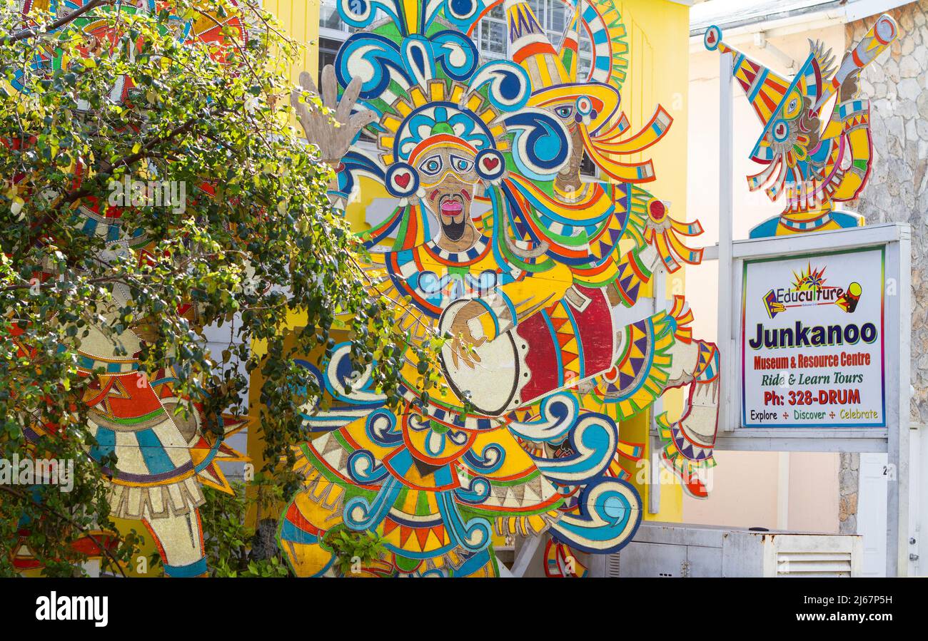 Colorful artwork in front of the Educulture Junkanoo Museum in downtown Nassau, the Bahamas. Stock Photo