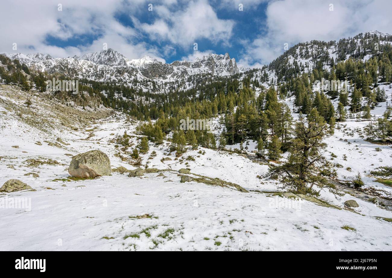 Peixerani valley and Subenuix peaks, Aigüestortes national park, Catalonia, Pyrenees, Spain Stock Photo