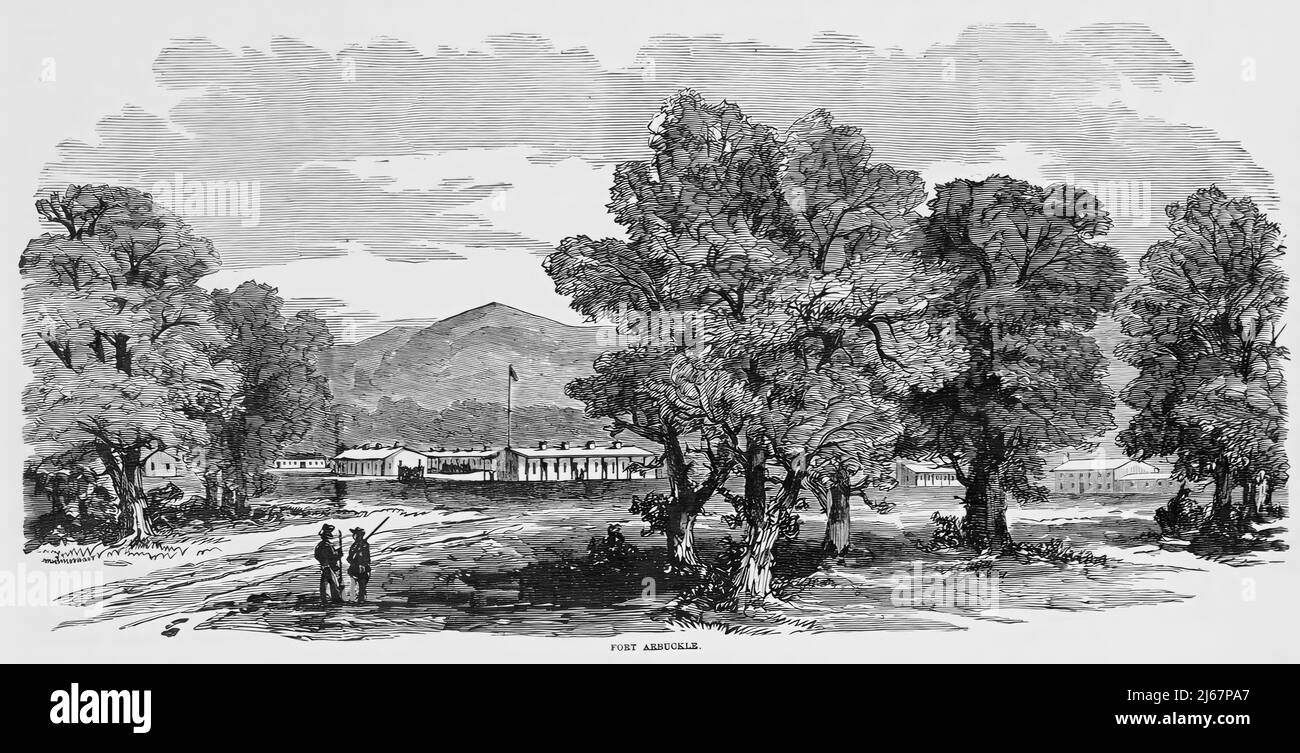 Fort Arbuckle, Oklahoma, in the American Civil War. 19th century illustration Stock Photo