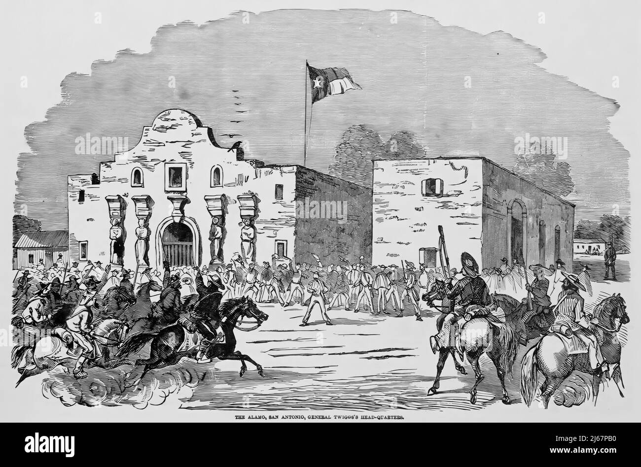 The Alamo, San Antonio, Texas, General David Emanuel Twiggs' Headquarters in the American Civil War. 19th century illustration Stock Photo