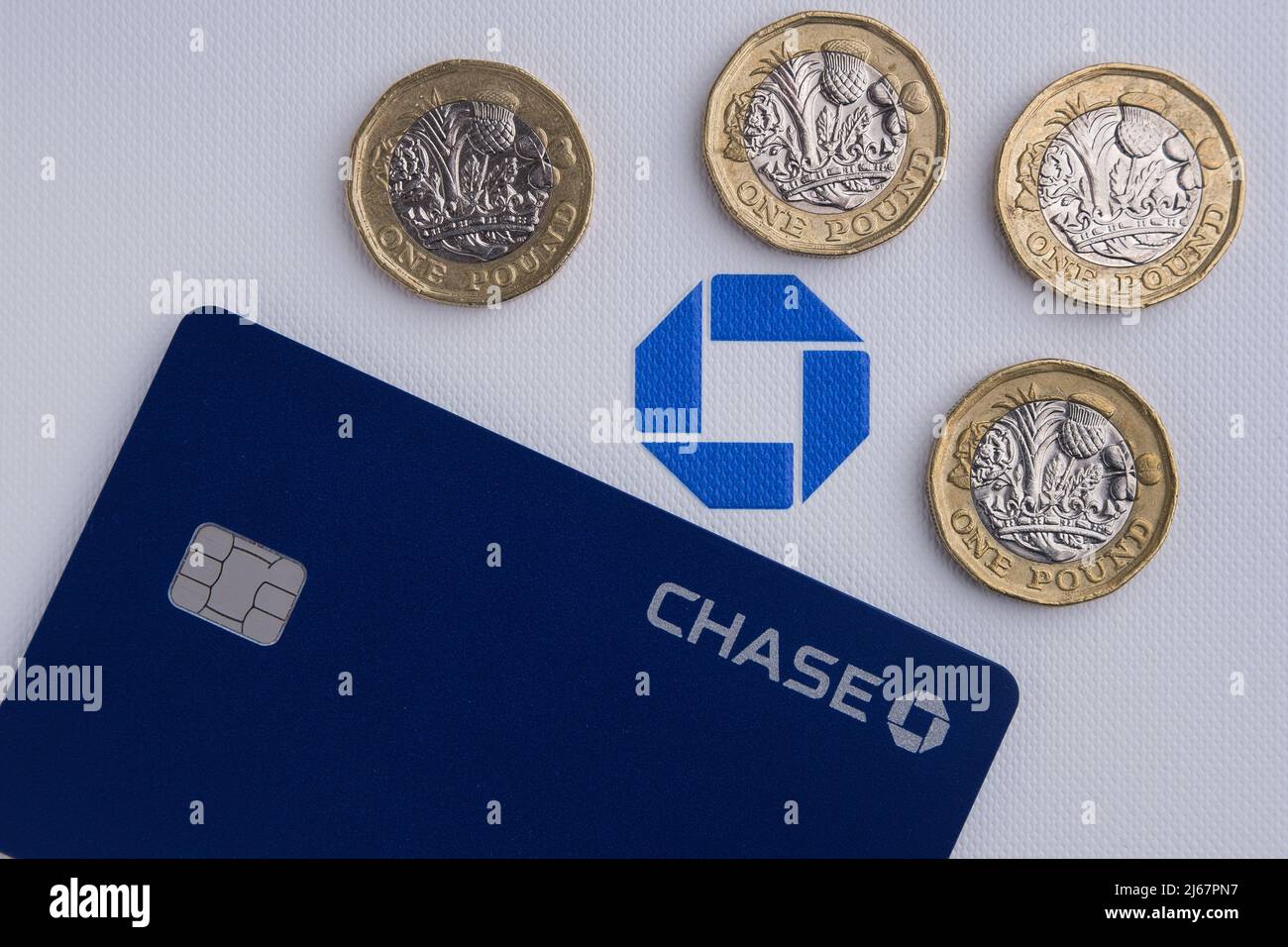 Chase Bank UK debit card. New digital-only bank launched in the UK by JP Morgan. Stafford, United Kingdom, April 28, 2022 Stock Photo