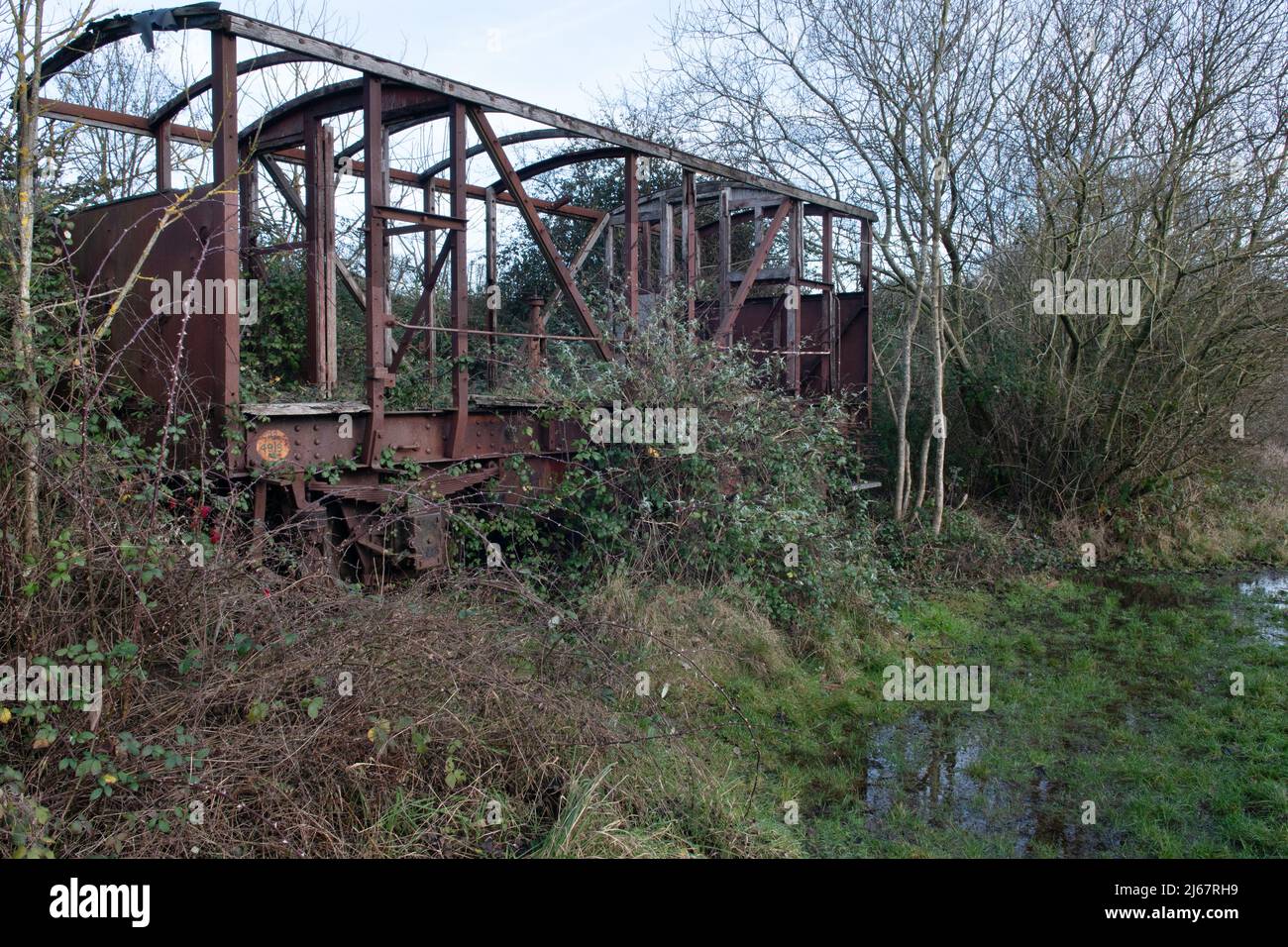 Remains of an abandoned rail wagon, Mells, Somerset, England Stock Photo