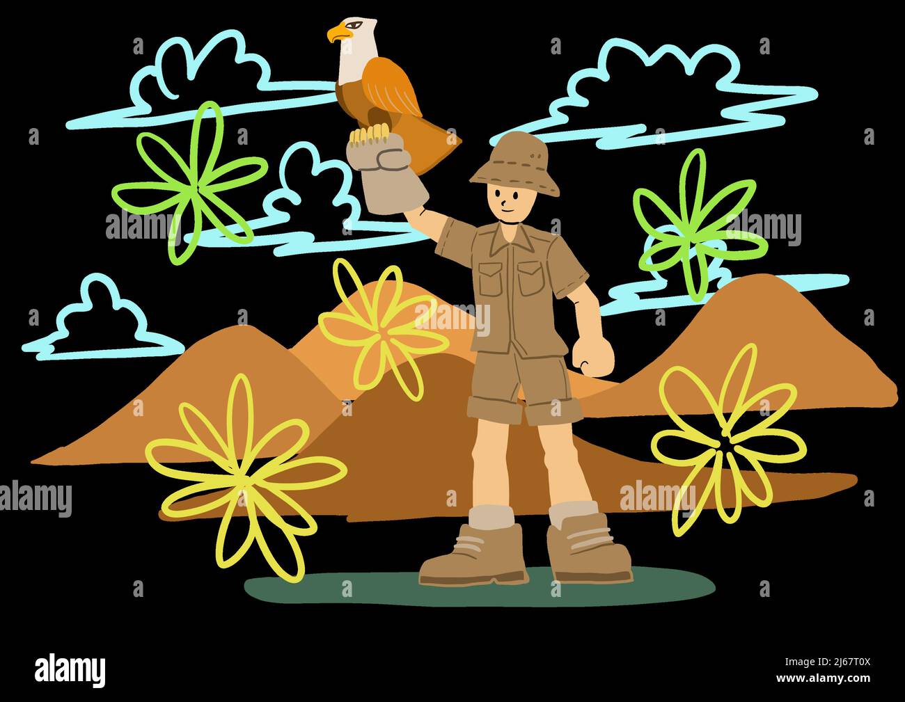 adventurer handler holding a wild eagle, concept illustration image ...