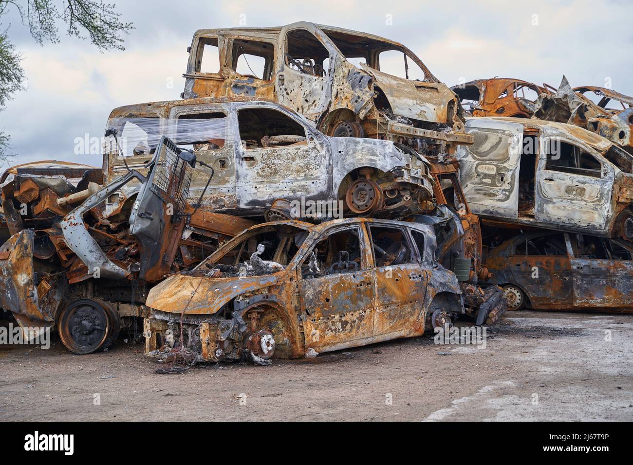 2022 Russian Invasion Of Ukraine War Torn City Destroyed Car Burn Out ...