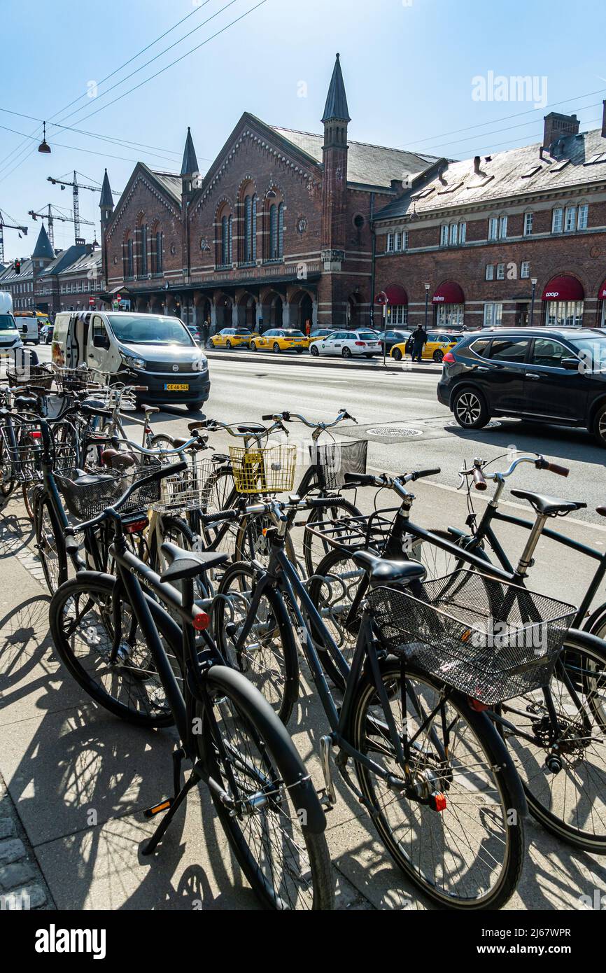 Bicycles parked in front of Copenhagen Central Station. Copenhagen, Denmark, Europe Stock Photo