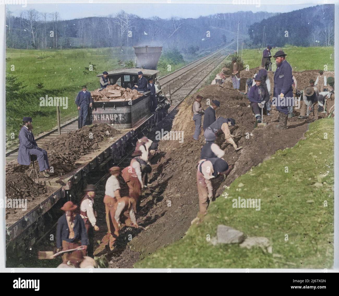 Excavating for Y at Devereaux Station, Orange & Alexandria Railroad - photograph by Andrew Joseph Russell Stock Photo