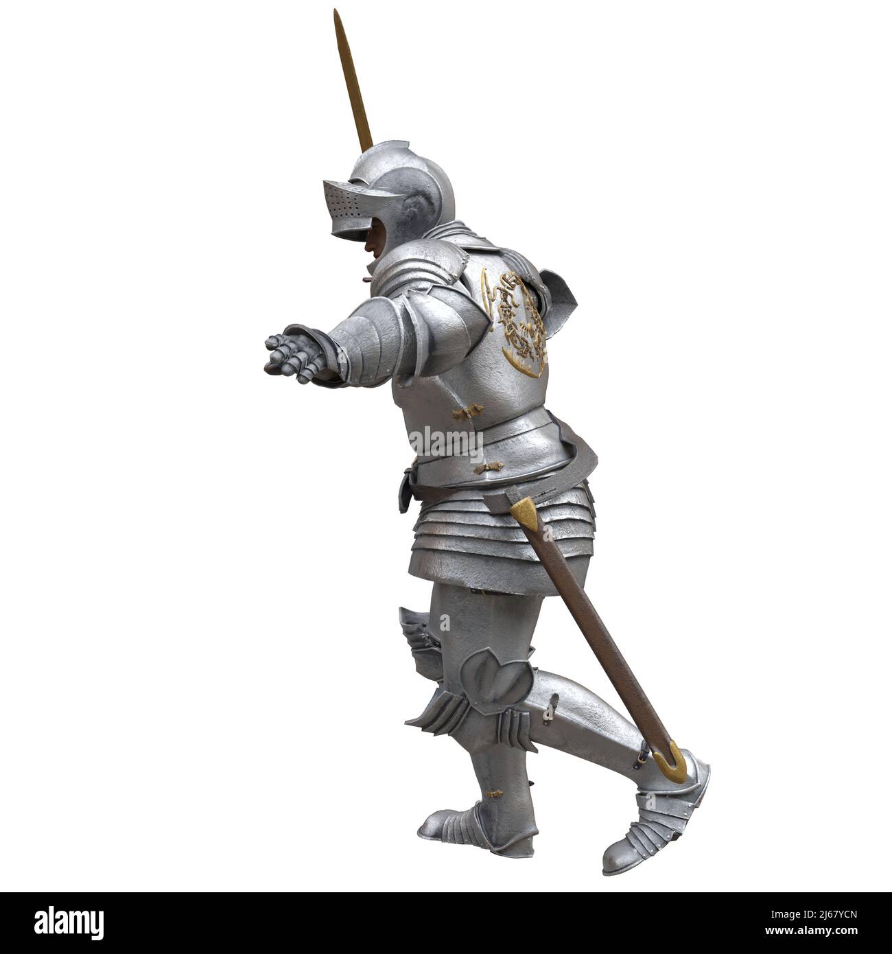 3D illustration medieval knight in armor isolated white background ...