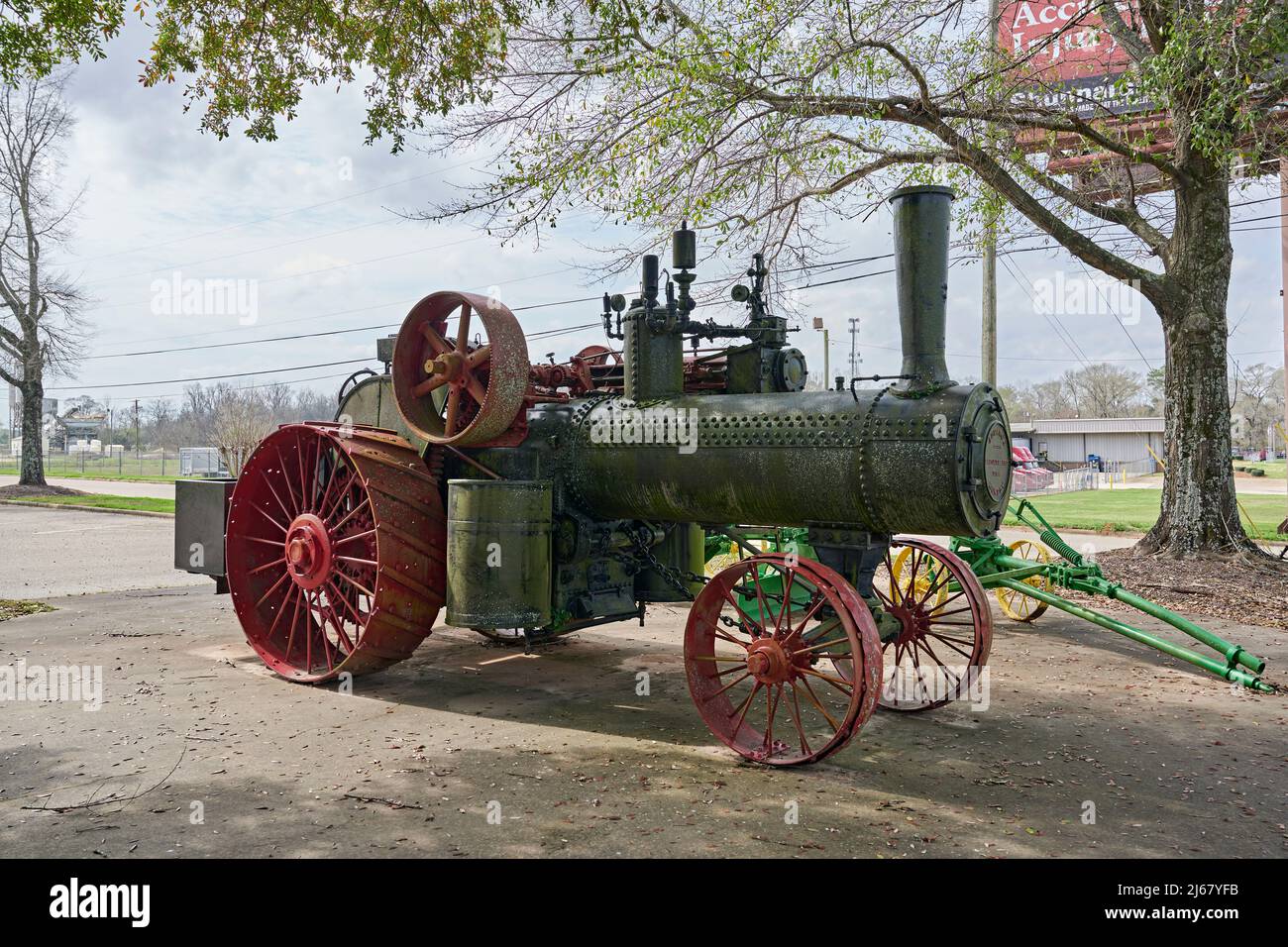 Old antique, vintage Advance-Rumely steam traction farm tractor from the early 1900's on display in Montgomery Alabama USA. Stock Photo