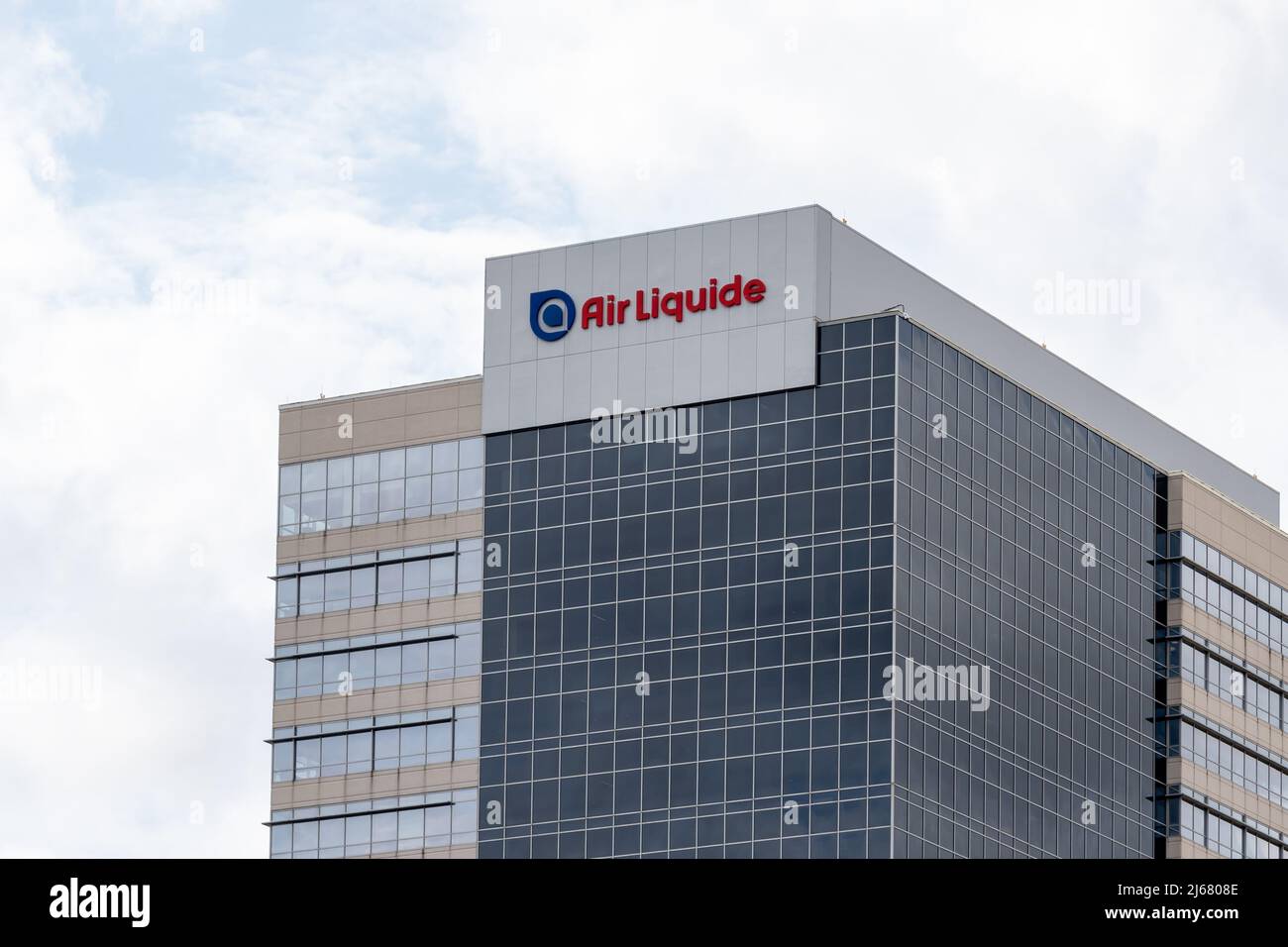 Houston, Texas, USA - March 6, 2022: Air Liquide’s sign on its office building in Houston, Texas, USA. Stock Photo
