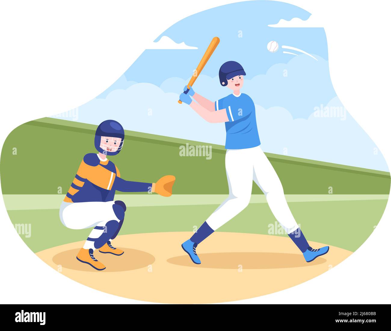 Baseball Player Sports Throwing, Catching or Hitting a Ball with Bats