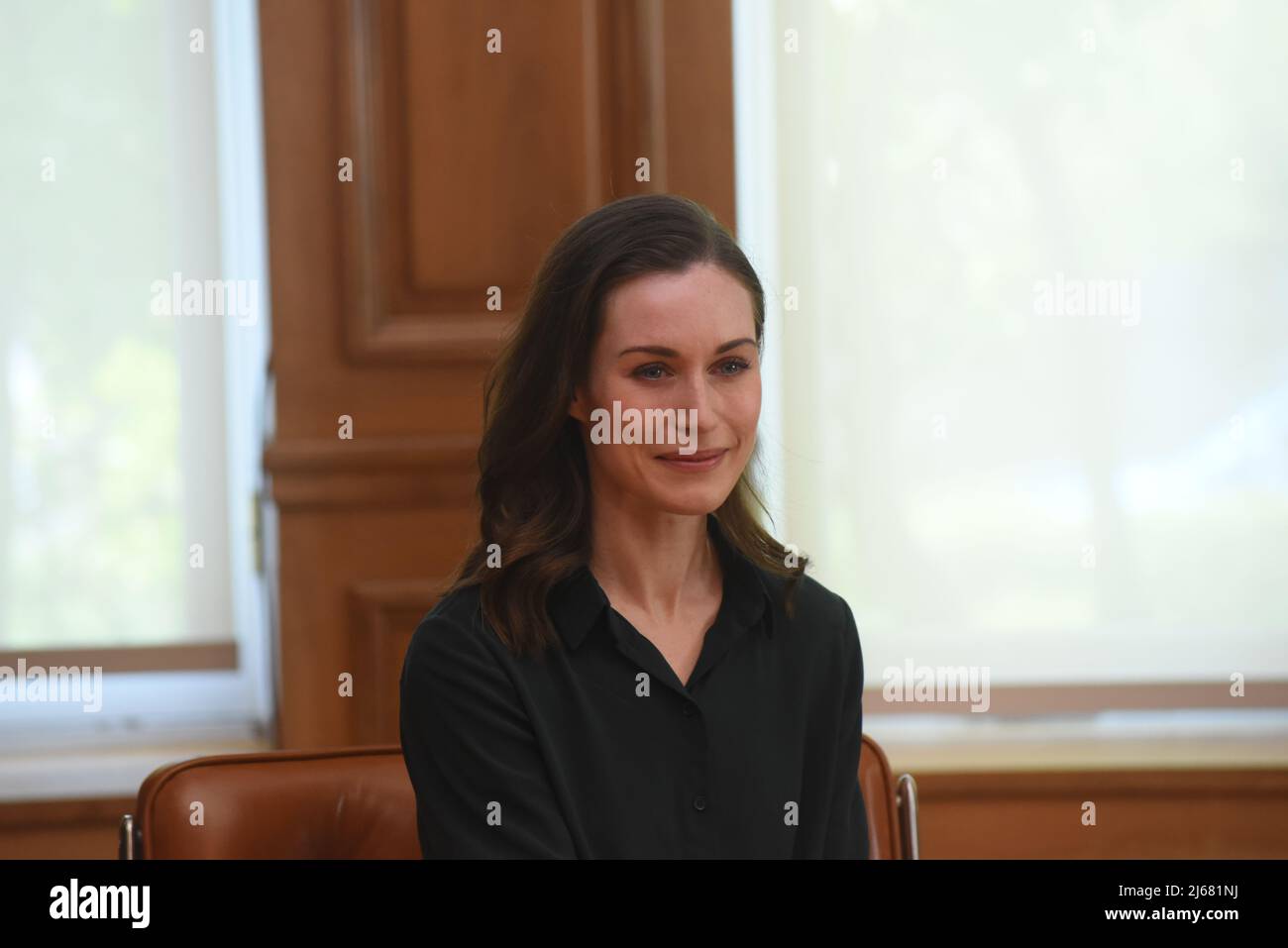 Athens, Greece. 28th Apr, 2022. Sanna Marin, Prime Minister of Finland, during the meeting with Greek Prime Minister Kyriakos Mitsotakis Credit: Pacific Press Media Production Corp./Alamy Live News Stock Photo