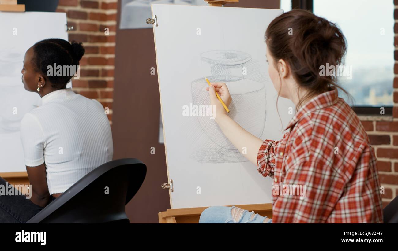 Future artist drawing inspiration model to create sketch in art class ...