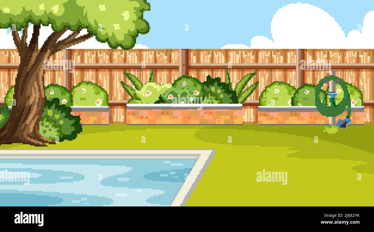 Scene of backyard with a fence illustration Stock Vector Image & Art