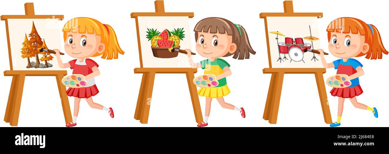 Cute girl painting on canvas illustration Stock Vector Image & Art Alamy