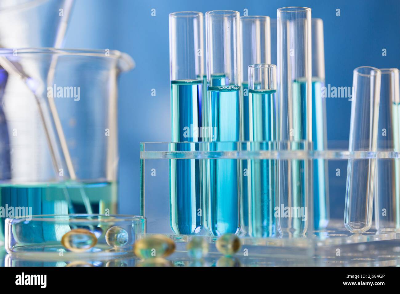 Dominant hue of blue, drug research and development laboratory - stock photo Stock Photo