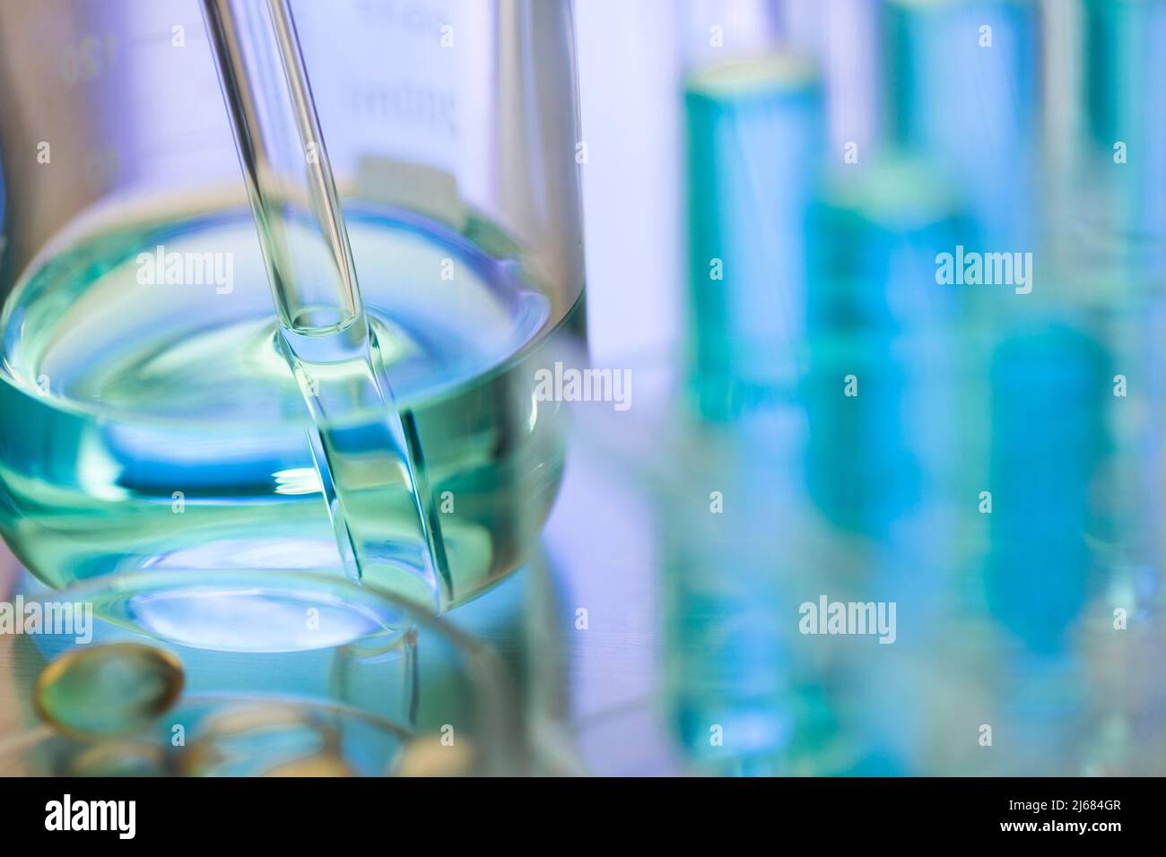 Dominant hue of blue, drug research and development laboratory - stock photo Stock Photo