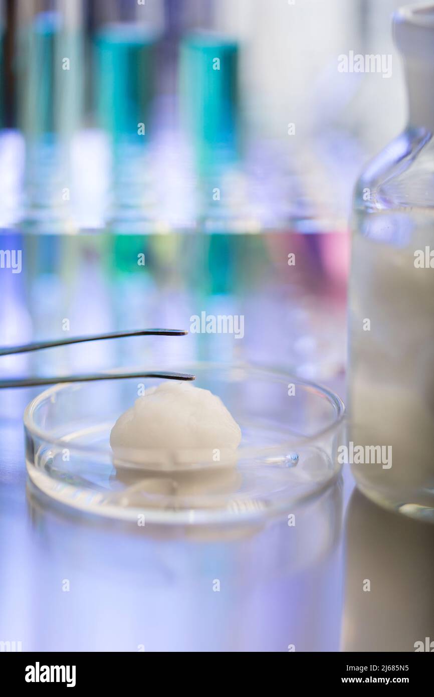 The main hue of white, disinfecting alcohol cotton balls stock photo