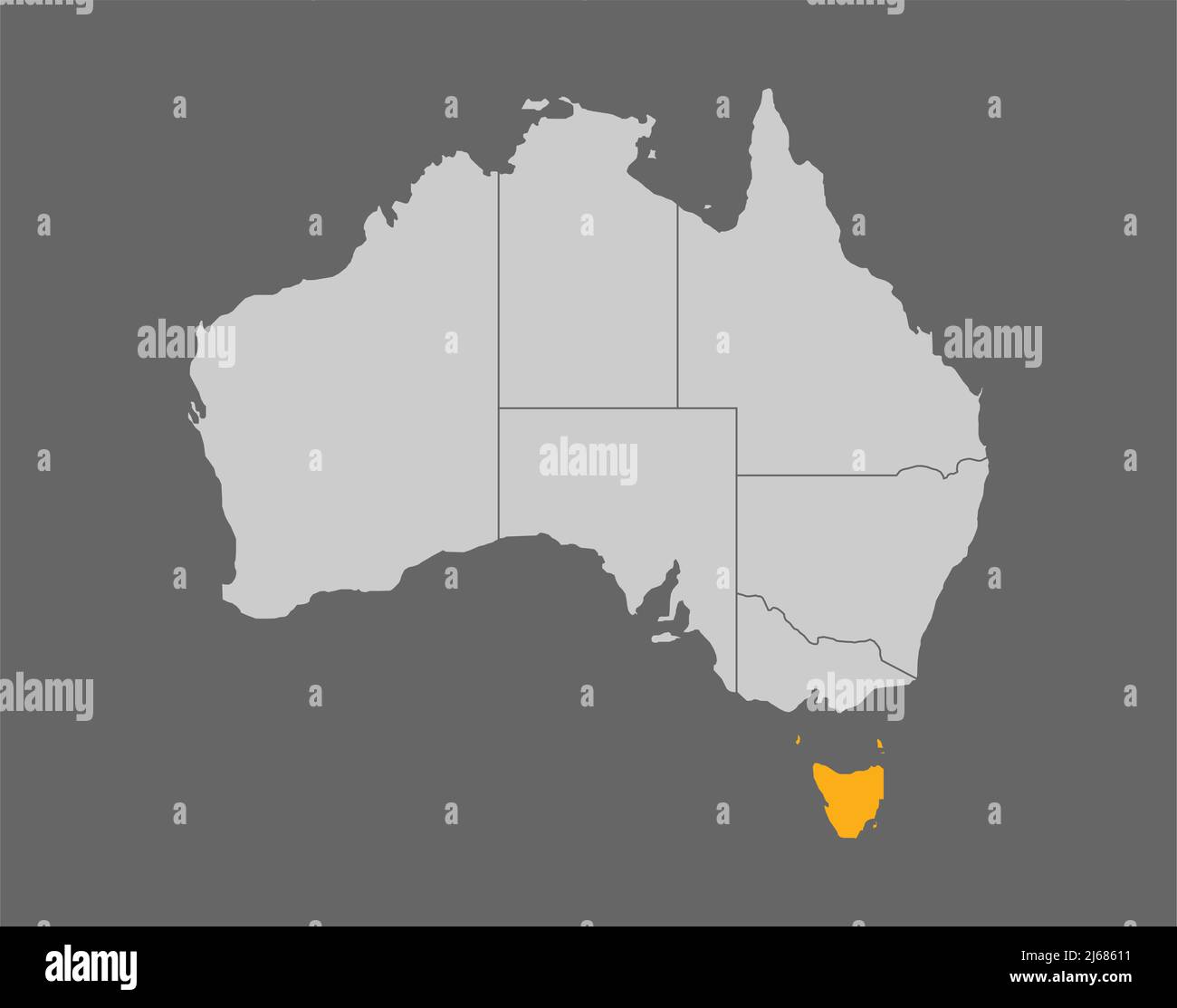 Tasmania highlight vector map on gray background Stock Vector