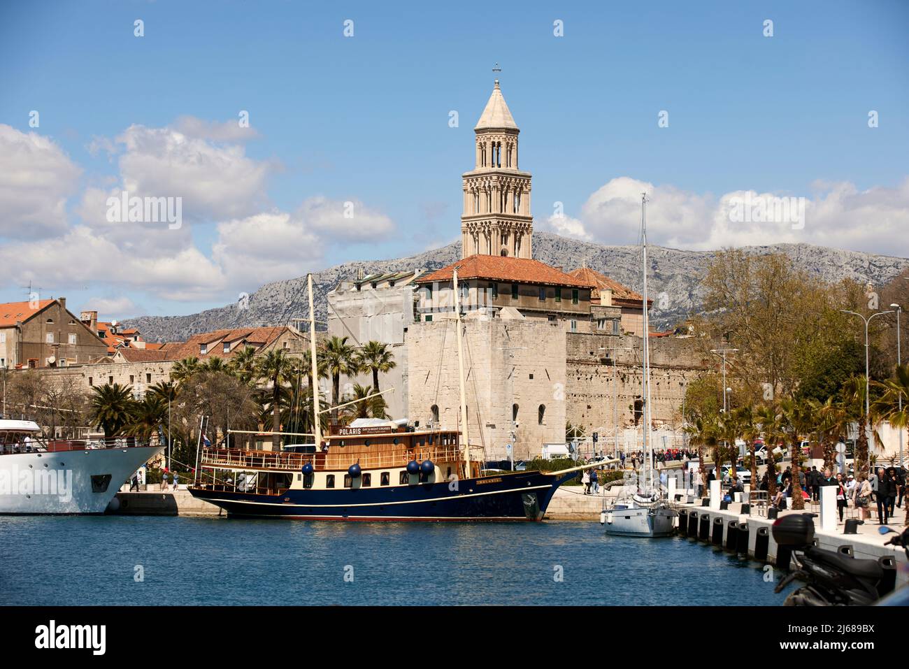The city of Split in Croatia in the region of Dalmatia  Diocletian's Palace, the harbour and Saint Domnius Cathedral Stock Photo